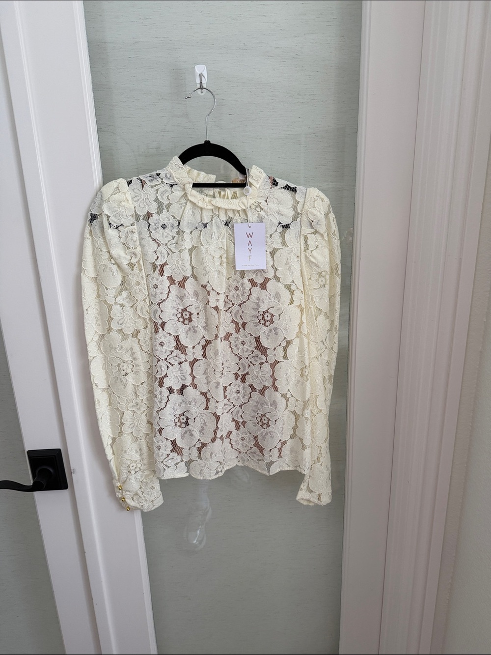 Wayf Ivory Floral Lace Long-Sleeve Blouse